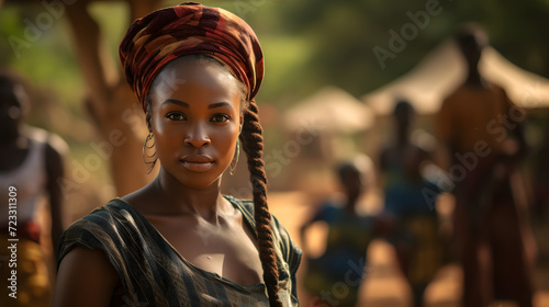 Portrait of African village woman at a gathering in the forests