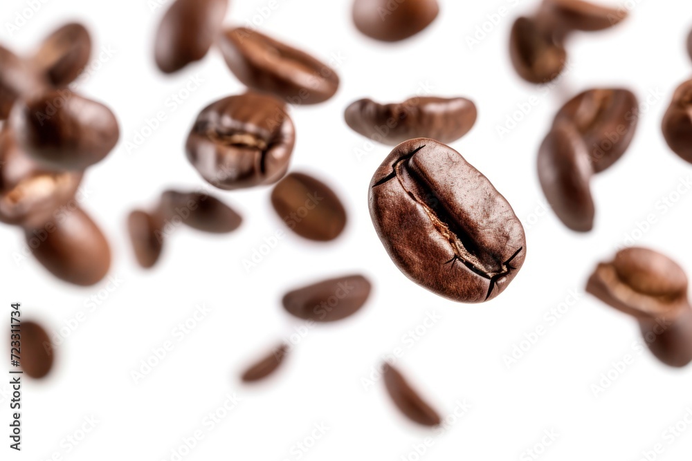 Coffee beans flying on white background Coffee beans flying on white background