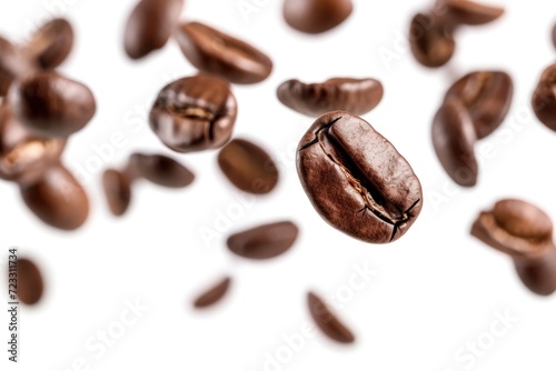 Coffee beans flying on white background