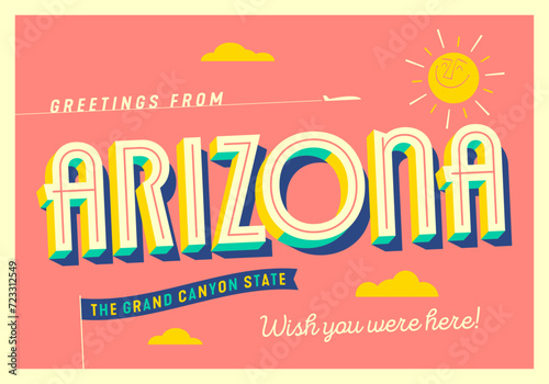 Greetings from Arizona, USA - The Grand Canyon State - Touristic Postcard.