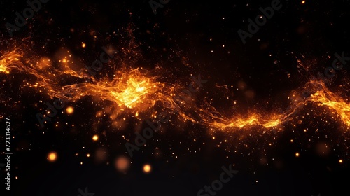 Fire glowing particles on black background
