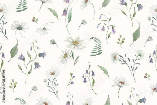Seamless watercolor pattern. Hand drawn floral illustration isolated on pastel background. Vector EPS.