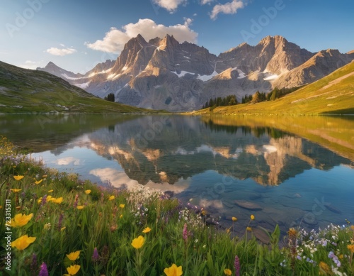 A Tranquil Mountain Lake at Sunset