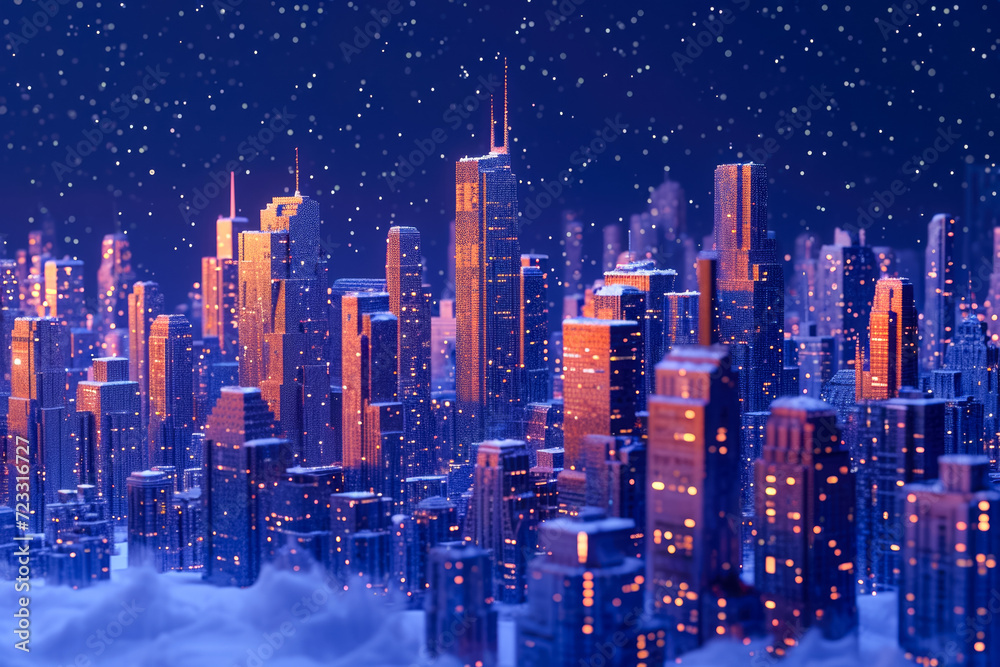Generate a relief of a city skyline at night Generate a relief of a city skyline at night