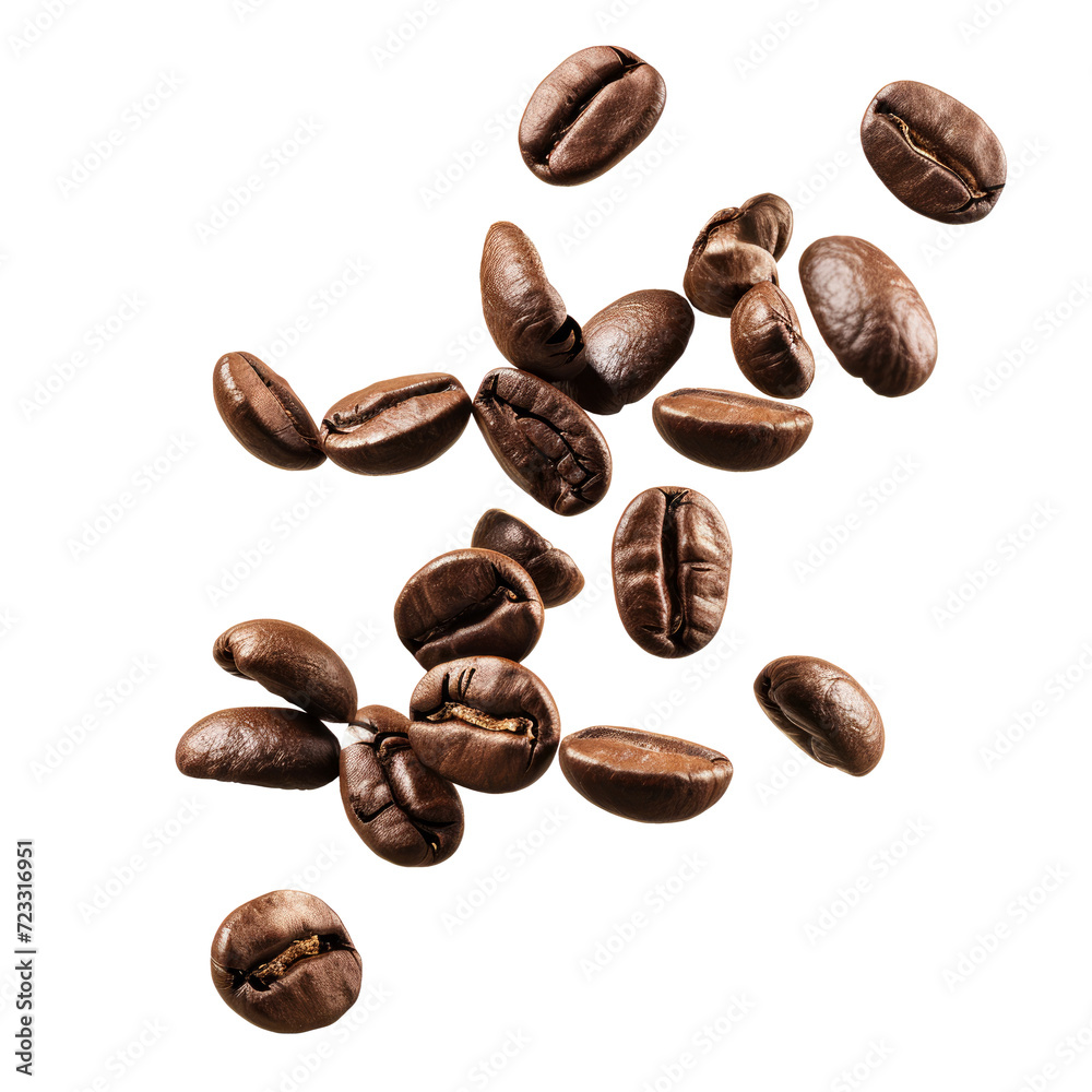 Falling coffee beans. Isolated on transparent background. Falling coffee beans. Isolated on transparent background.