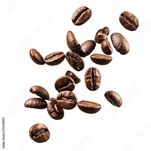 Falling coffee beans. Isolated on transparent background.