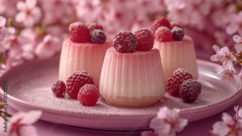 three desserts on a plate with raspberries on the top of one of the desserts and the rest of the dessert on the plate with the rest of the rest of the rest of the cake on the plate. three desserts on a plate with raspberries on the top of one of the desserts and the rest of the dessert on the plate with the rest of the rest of the rest of the cake on the plate.