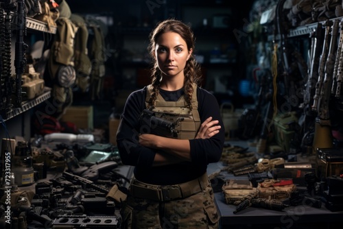 A Glimpse into the World of a Skilled Female Weapons Maintenance Technician Amidst Her Tools and Firearms