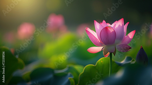 Lotus Flowers Blooming in Lotus Pond.