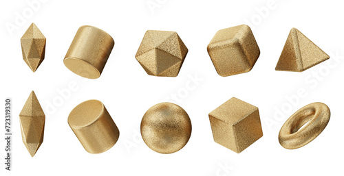 Gold Object geometry shape set isolated background 3d rendering  photo