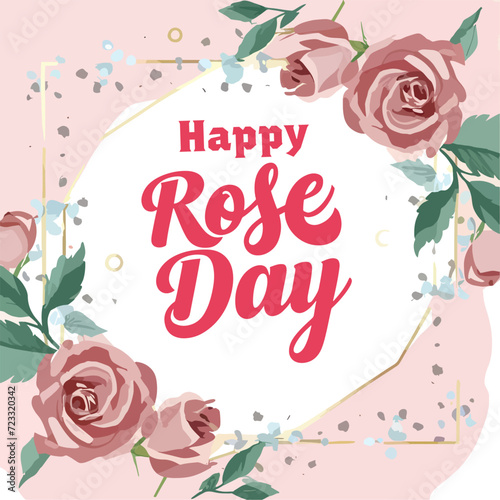 Happy rose day wallpaper image. red rose vector flower for rose day valentine's. Banner, cover, poster, greeting, card, wallpaper, design, typography