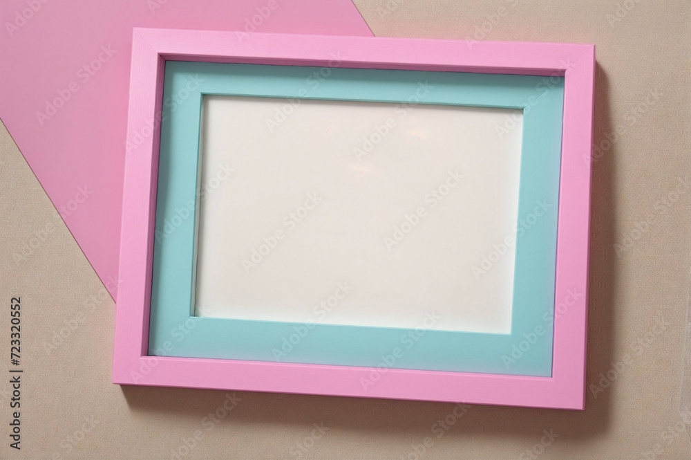 pink frame on a white table with a beige wall background pink frame on a white table with a beige wall background