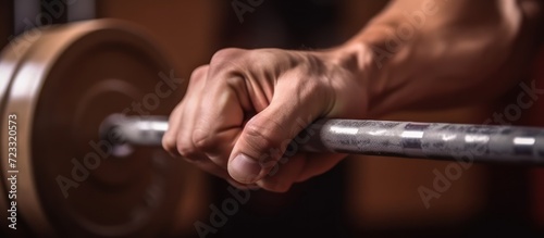 Close-up of a man's hand lifting iron