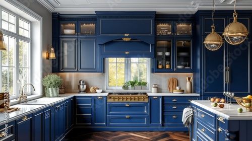 Beautiful blue kitchen in a classic style