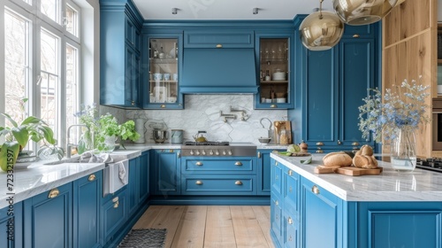 Beautiful blue kitchen in a classic style