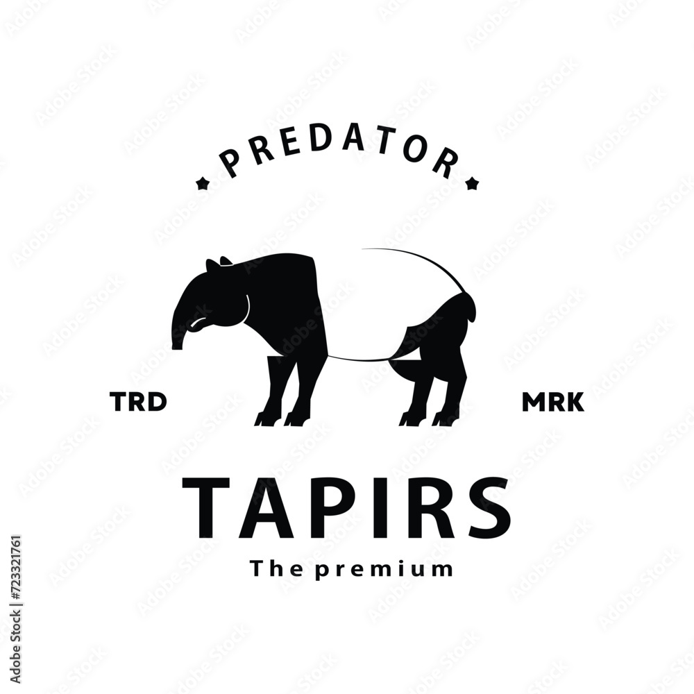 vintage retro hipster tapirs logo vector outline silhouette art icon