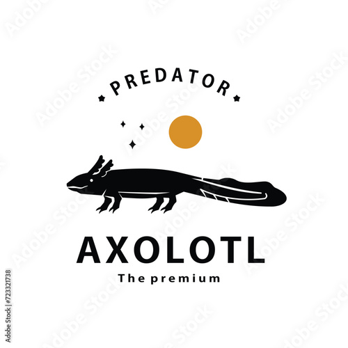 vintage retro hipster axolotl logo vector outline silhouette art icon