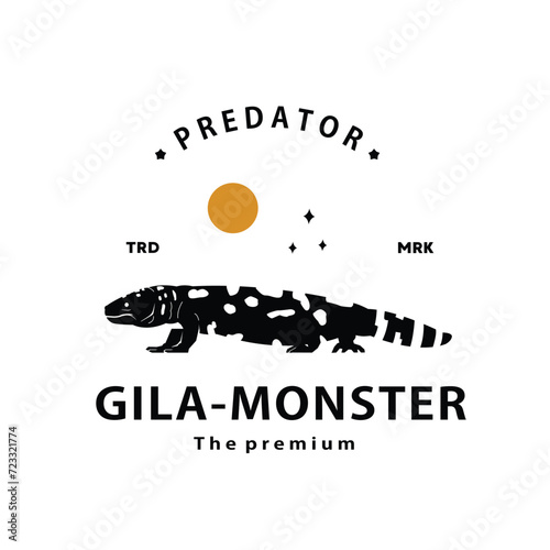 vintage retro hipster gila monster logo vector outline silhouette art icon photo