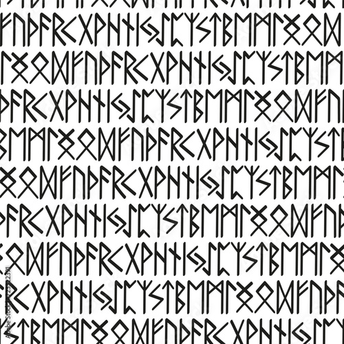 Runes seamless pattern. Runic alphabet, the Elder Futhark. Germanic ancient writing. Fortune telling, predicting, divination. Hand drawn illustration of nordic symbols, vector