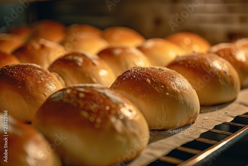 Fresh artisan bread baked in an oven for cooking and eating