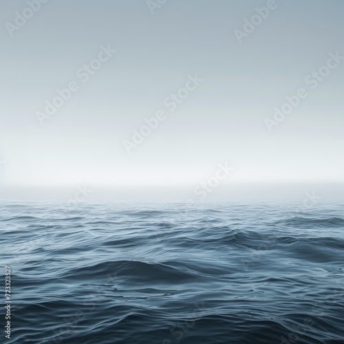  a large body of water with waves in the foreground and a light house on the far side of the water in the middle of the picture, with a hazy sky in the background.
