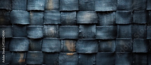  a close up of a textured wall made of blue jeans with a brown spot on the bottom of the wall and a brown spot on the bottom of the wall.