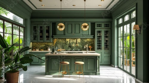 Beautiful green kitchen in a classic style