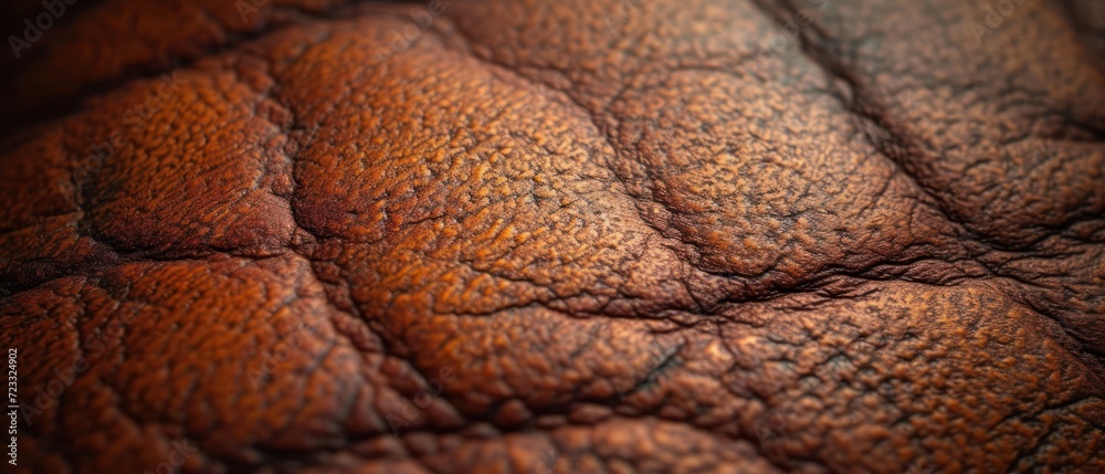 a close up view of the texture of an elephant's leather or cow's skin, which is brown and has black spots on the top of the skin. a close up view of the texture of an elephant's leather or cow's skin, which is brown and has black spots on the top of the skin.