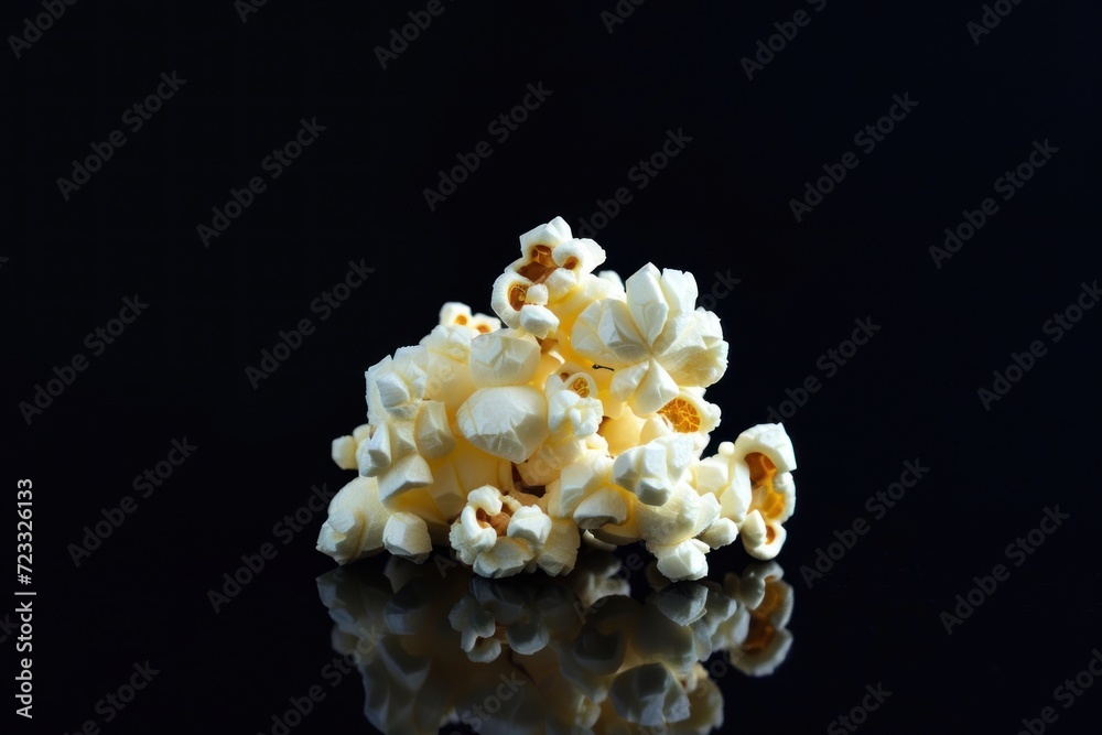 High resolution macro photo of one isolated popcorn piece on a white background specifically lit for easy integration into a movie theater setting High resolution macro photo of one isolated popcorn piece on a white background specifically lit for easy integration into a movie theater setting