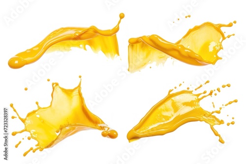 Mustard sauce isolated Dijon honey mustard smeared liquid dressing puddle stain drops spread or splatter cut out collection