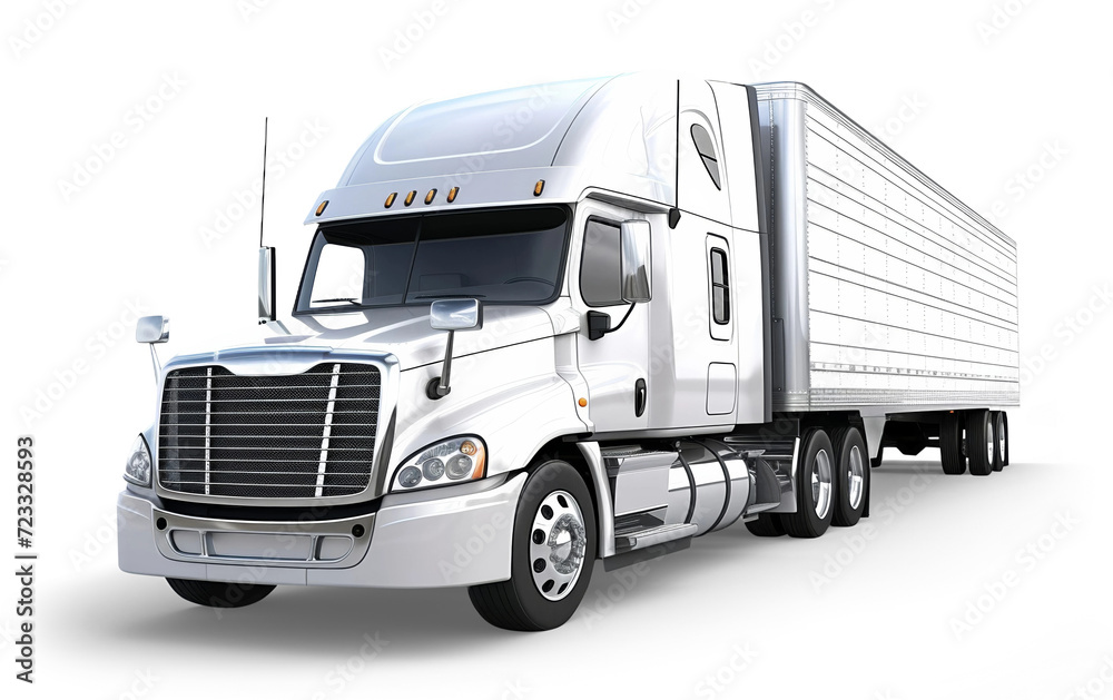 A white truck with trailer isolated from the white or transparent background