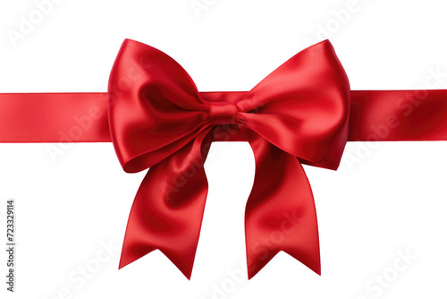 Red bow and festive ribbon isolated on transparent background. Decorative tied bow for packaging present in gift box