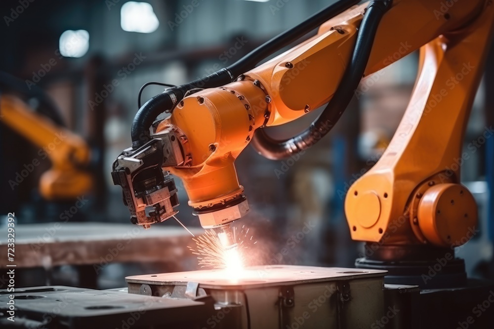 Industrial Robot Arm Performing Metalwork Precision
