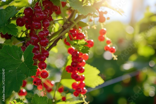 Red currants grow in sunny gardens during summer