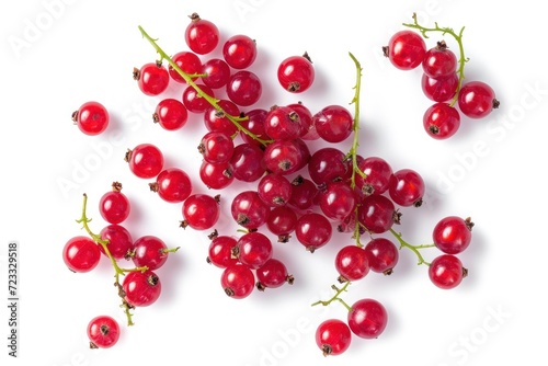 Retouched red currant against white background top view with depth of field