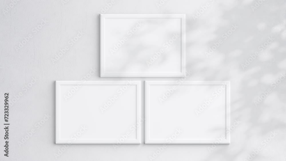 Three Horizontal Poster Frames Video Mockup A ISO, White Blank Frame On White Wall, Landscape Art Mockup, Minimalist Motion Mockup Three Horizontal Poster Frames Video Mockup A ISO, White Blank Frame On White Wall, Landscape Art Mockup, Minimalist Motion Mockup