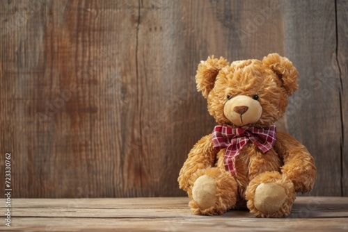 Teddy bear on vintage wood backdrop