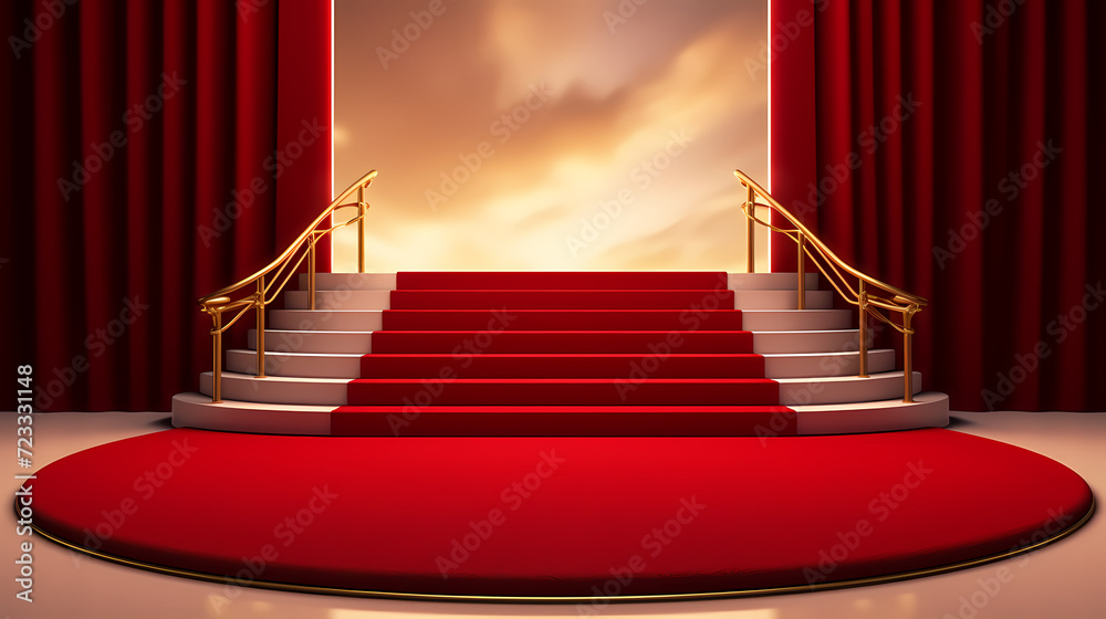 Luxurious and elegant red carpet staircase, holiday awards ceremony event