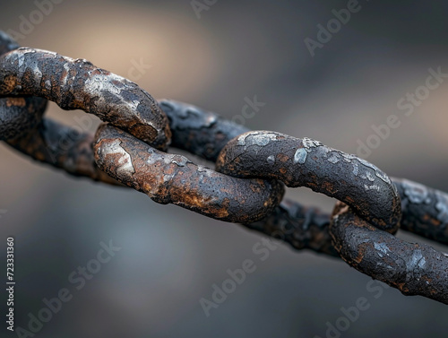  broken chain being repaired, representing the concept of recovery and strength, with a focus on the texture of the metal and the intricate details of the repair process photo