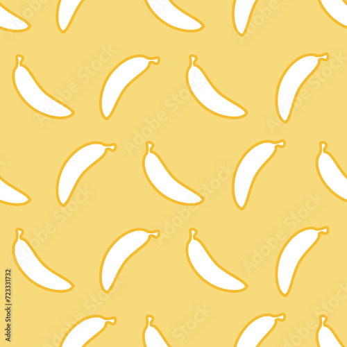 Yellow seamless pattern of flat bananas with outline
