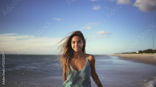 Cute teen in the water near a beach