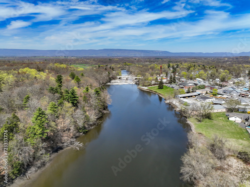 Spring afternoon aerial photo of the area surrounding the hamlet of Wallkill, Town of Shawangunk, NY, USA 04-14-2023.