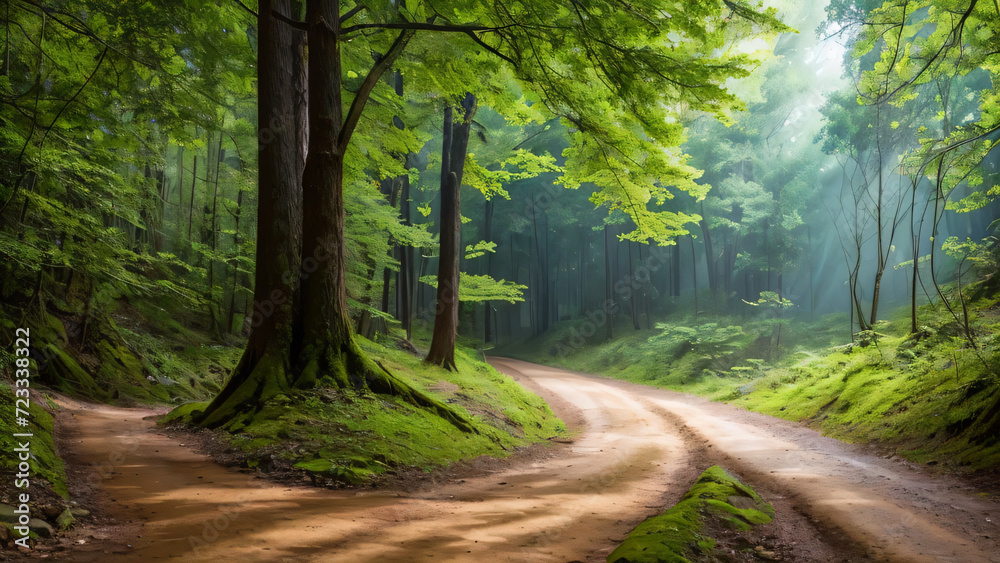 Path in the forest, dusk, generated by AI. Path in the forest, dusk, generated by AI.