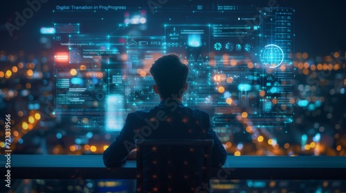 A corporate leader oversees the implementation of AI-driven technologies acro...