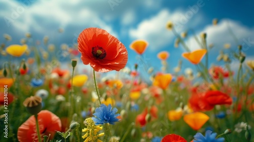 Poppy flowers in summer meadow