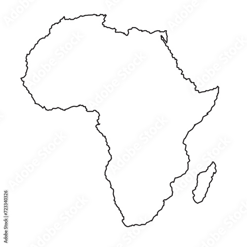 Vector black strock map of Africa isolated on white background. Africa-highly detailed map. All elements are separated in editable layers clearly labeled