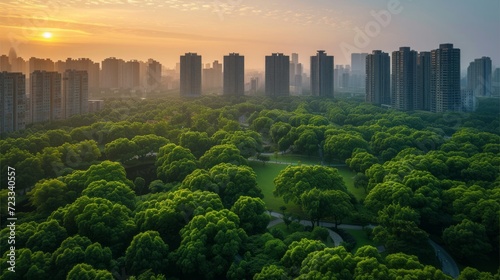 Photography concept of green spaces and green economy in a large metropolis