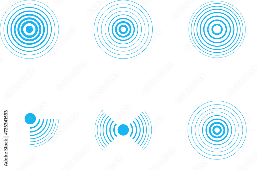 Radar vector icons. Signal concentric circles. Sound wave background radio station signal. Sonar sound waves. Vector illustration. Radar vector icons. Signal concentric circles. Sound wave background radio station signal. Sonar sound waves. Vector illustration.