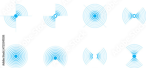 Radar vector icons. Signal concentric circles. Sound wave background radio station signal. Sonar sound waves. Vector illustration. photo