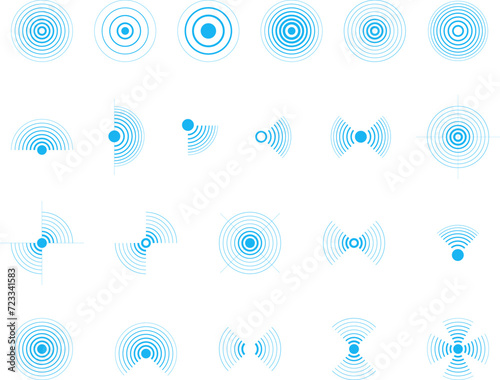 Radar vector icons. Signal concentric circles. Sound wave background radio station signal. Sonar sound waves. Vector illustration.